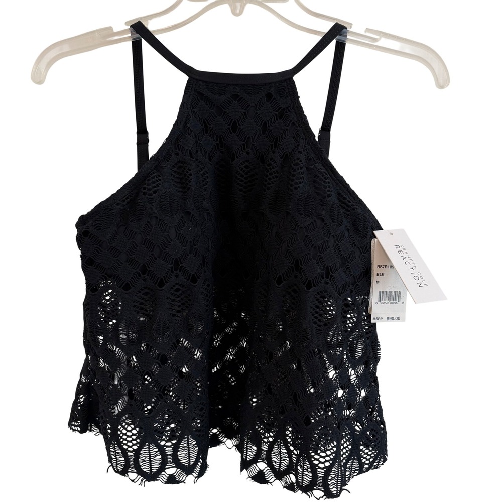 Kenneth Cole Reaction Black Crochet High Neck Bikini Tankini Top